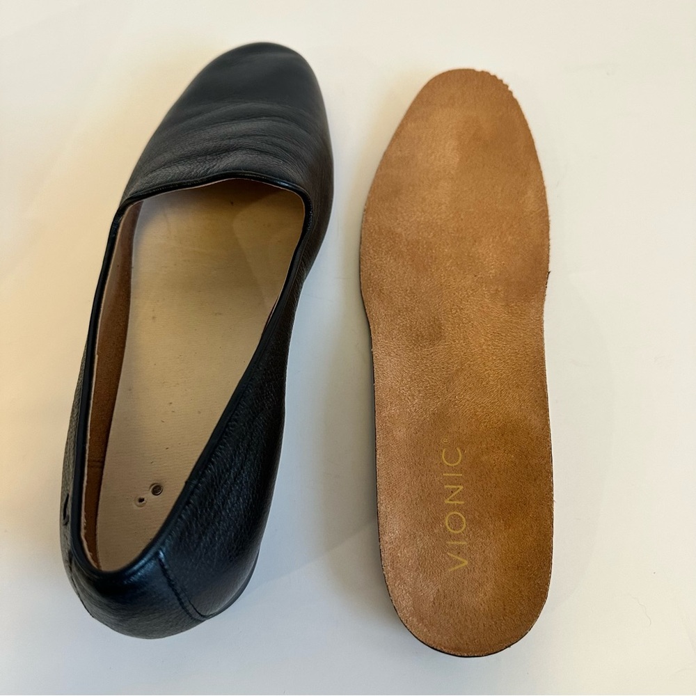 Vionic Black Leather Slip-On Flats - Picture 11 of 12